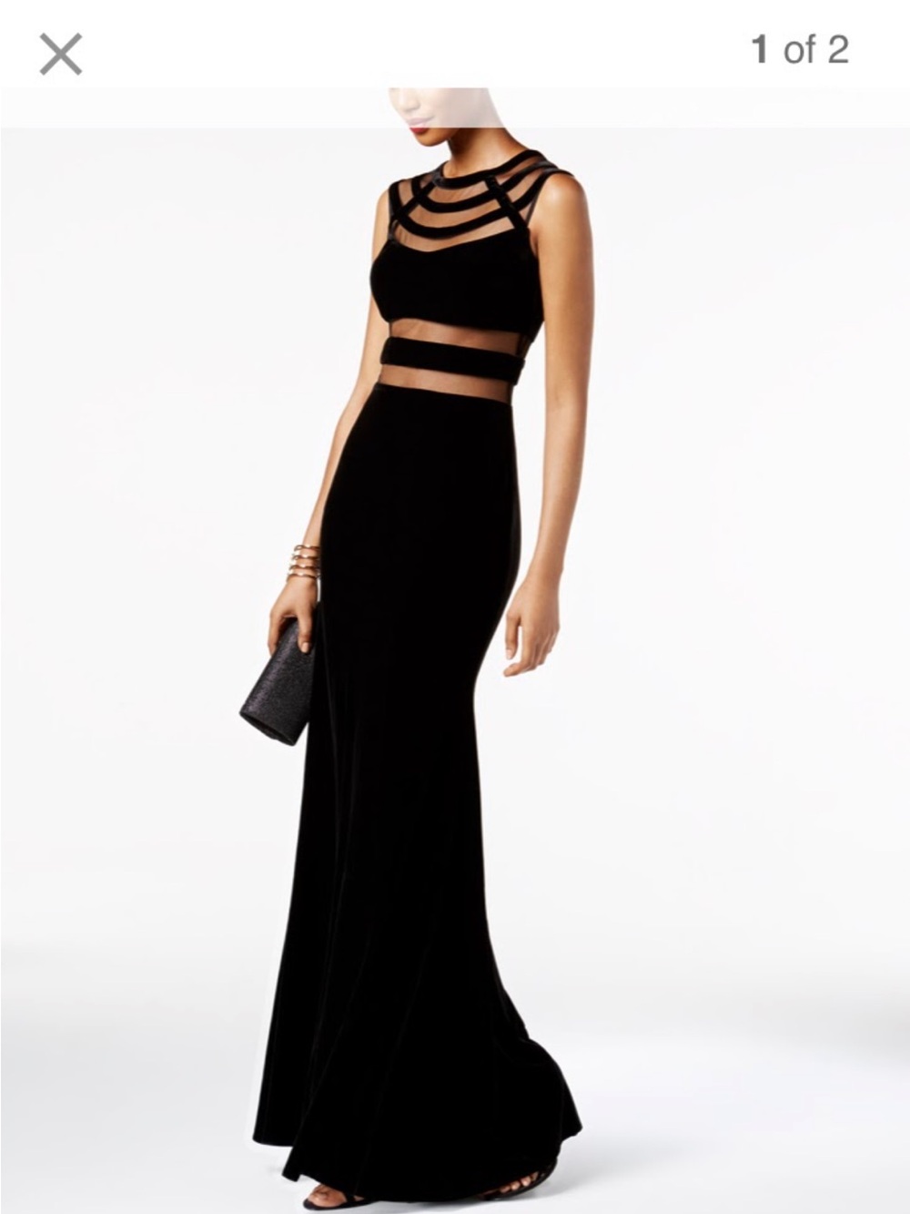 Velvet Black Maxi Dress with Mesh Design